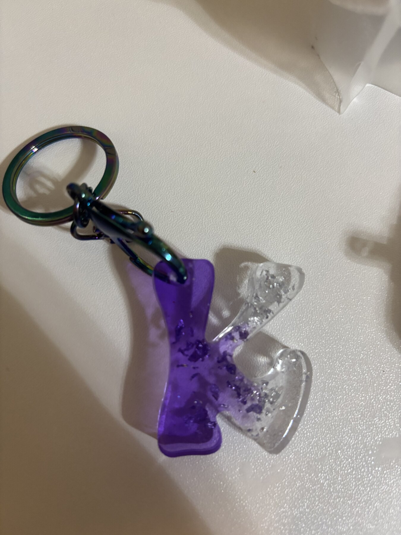 Purple & clear puzzle keychain
